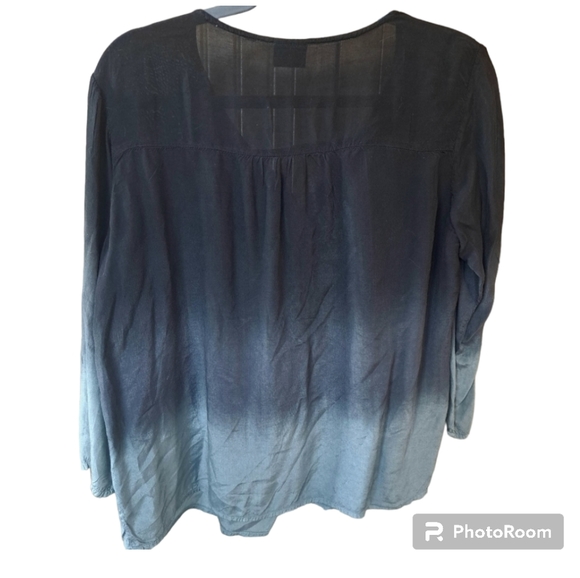 Westbound Black Gray Ombre 3/4 sleeve button down blouse shirt Sz L - Picture 2 of 6